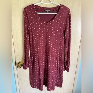 TOAD & Co Organic Cotton Burgundy Gold Arrow V-Neck Stretch Dress Sz Small